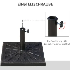 Outsunny Sonnenschirmständer 15 kg Schirmhalter Regenschirm Base für Ø38 mm Ø48 mm Kunstharz Schwarz 47 x47 x 32 cm