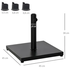 Outsunny Sonnenschirmständer, Schirmhalter, Regenschirm Base, für Ø35 mm, Ø38 mm, Ø48 mm, Metall, Schwarz, 45 x 45 x 39 cm