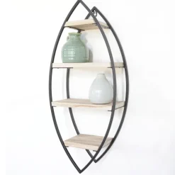 Ovales Wandregal mit 4 Holzböden – 26 x 60 cm
