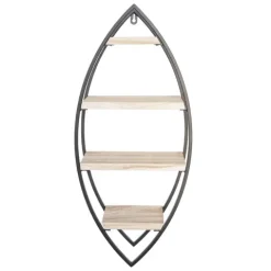 Ovales Wandregal mit 4 Holzregalen – 36 x 80 cm