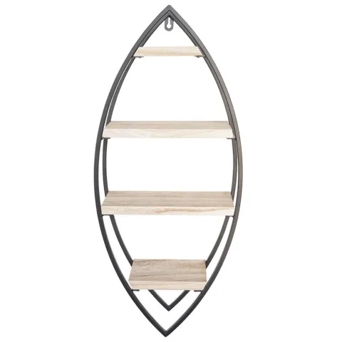 Ovales Wandregal mit 4 Holzregalen – 36 x 80 cm
