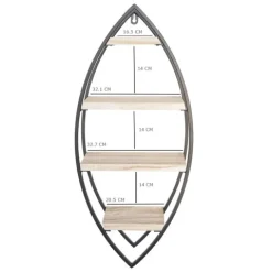 Ovales Wandregal mit 4 Holzregalen – 36 x 80 cm