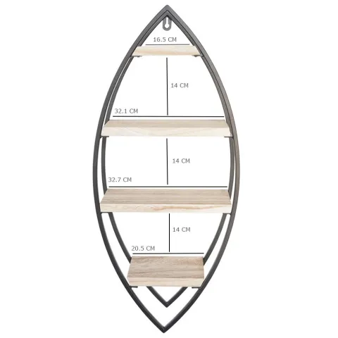 Ovales Wandregal mit 4 Holzregalen – 36 x 80 cm