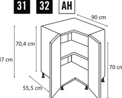 PICCANTE Smart Frontenset Eckunterschrank 90 cm 2 Drehtüren BASALT GREY "AH"