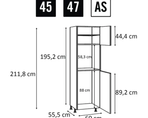 PICCANTE Smart Frontenset Hochschrank für Backofen und Kühlschrank 2 Drehtüren RUST RED "AS"
