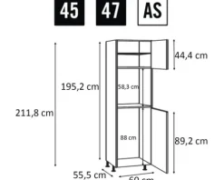 PICCANTE Smart Frontenset Hochschrank für Backofen und Kühlschrank 2 Drehtüren SANDY BEIGE "AS"