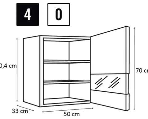 PICCANTE Smart Segmentglastür für Oberschrank 50 x 70 cm SANDY BEIGE "O"