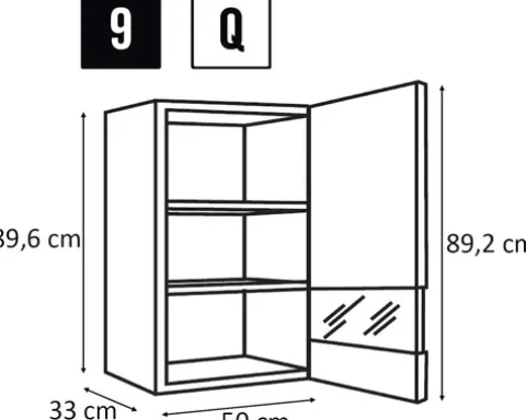 PICCANTE Smart Segmentglastür für Oberschrank 50 x 89,2 cm BASALT GREY "Q"