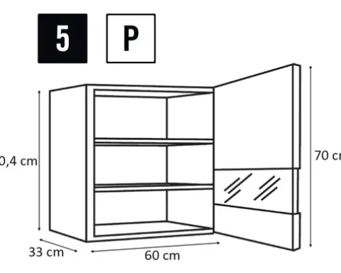 PICCANTE Smart Segmentglastür für Oberschrank 60 x 70 cm RUST RED "P"