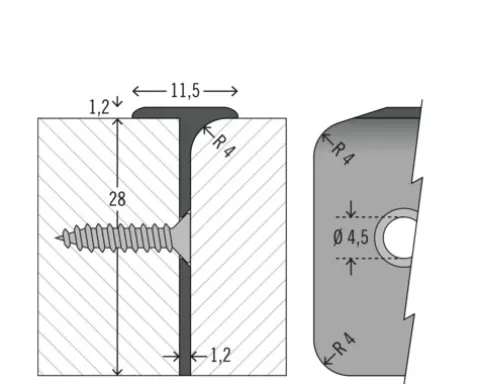 PICCANTE Eckverbindungsprofil für Arbeitsplatten mit 28 mm Stärke und Postformingkante Radius 4 mm Länge: 635 mm