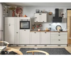 PICCANTE Plus Küchenzeile mit Geräten Bella 370 cm kaschmirgrau matt vormontiert Variante links 4067368018371