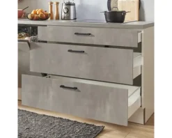PICCANTE Plus Küchenzeile mit Geräten Casual 280 cm beton perlgrau matt vormontiert Variante links 4067368013536