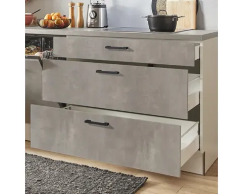 PICCANTE Plus Küchenzeile mit Geräten Casual 280 cm beton perlgrau matt vormontiert Variante links 4067368013536