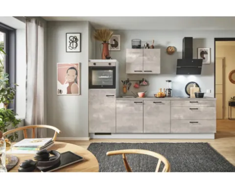 PICCANTE Plus Küchenzeile mit Geräten Casual 280 cm beton perlgrau matt vormontiert Variante links 4067368013536