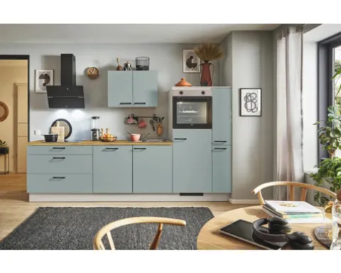 PICCANTE Plus Küchenzeile mit Geräten Marlena 310 cm fjördgrün matt vormontiert Variante rechts 4067368014892