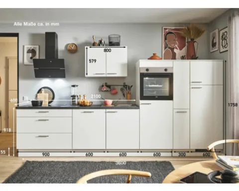 PICCANTE Plus Küchenzeile mit Geräten Sonera 360 cm weiß matt vormontiert Variante rechts 4067368018104