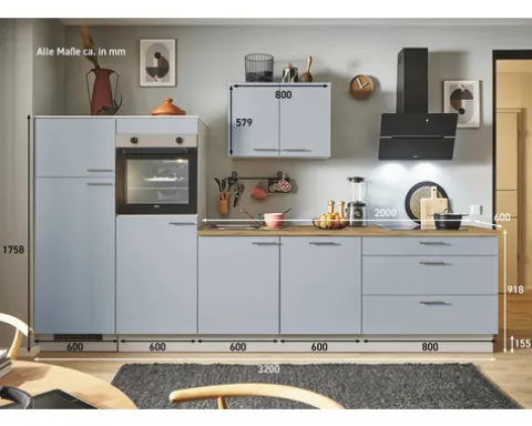 PICCANTE Plus Küchenzeile mit Geräten Marlena 320 cm pastellblau matt vormontiert Variante links 4067368016551