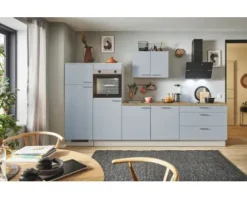 PICCANTE Plus Küchenzeile mit Geräten Marlena 320 cm pastellblau matt vormontiert Variante links 4067368016551