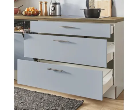 PICCANTE Plus Küchenzeile mit Geräten Marlena 320 cm pastellblau matt vormontiert Variante links 4067368016551