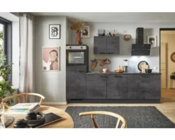 PICCANTE Plus Küchenzeile mit Geräten Casual 270 cm beton grafitgrau matt vormontiert Variante links 4067368013161