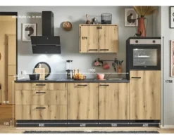 PICCANTE Plus Küchenzeile mit Geräten Casual 250 cm evoke eiche matt vormontiert Variante rechts 4067368012843