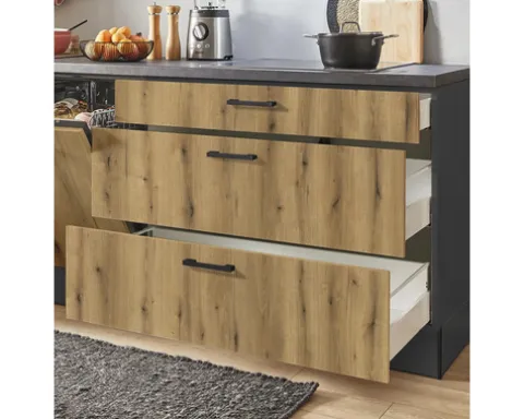 PICCANTE Plus Küchenzeile mit Geräten Casual 250 cm evoke eiche matt vormontiert Variante rechts 4067368012843