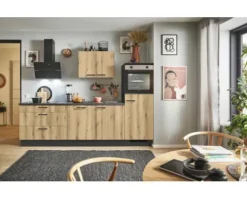 PICCANTE Plus Küchenzeile mit Geräten Casual 250 cm evoke eiche matt vormontiert Variante rechts 4067368012843