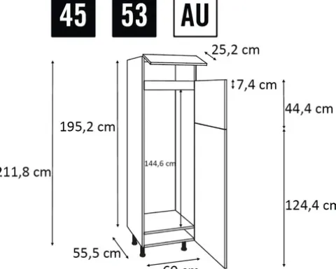 PICCANTE Smart Bodenpaket zu Hochschrank für Kühl/Gefrierkombi 1 Klappe 2 Drehtüren SOFT WHITE Clickmontage "Nr. 53"