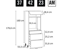 PICCANTE Smart Bodenpaket zu 60 cm Unterschrank 1 Schubkasten und 2 Auszüge zerlegt