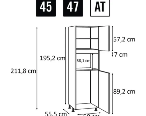 PICCANTE Smart Bodenpaket zu Hochschrank mit Backofen und Kühlschrank SOFT WHITE Clickmontage "Nr. 47"