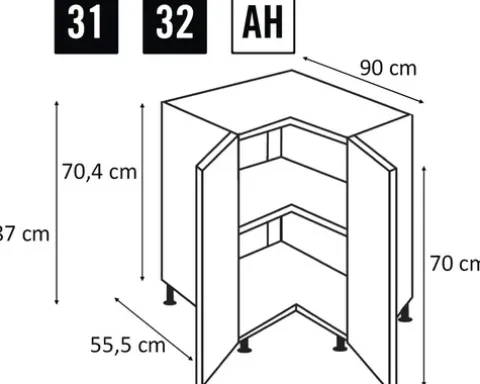 PICCANTE Smart Eck-Unterschrankkorpus 90 x 90 cm für 2 Drehtüren BxTxH 55,5 x 1,6 x 87 cm SOFT WHITE Clickmontage "Nr. 31"