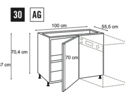 PICCANTE Smart Front Eckunterschrank 100 cm 1 Drehtür BASALT GREY "AG"