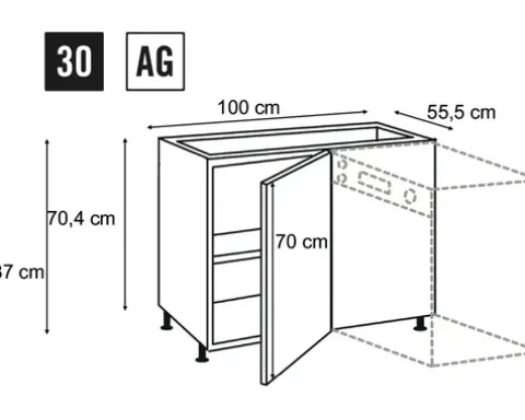 PICCANTE Smart Front Eckunterschrank 100 cm 1 Drehtür BASALT GREY "AG"