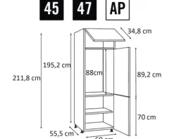 PICCANTE Smart Frontenset Hochschrank für Kühlschrank 1 Klappe und 2 Drehtüren MATT ANTHRACITE "AP"