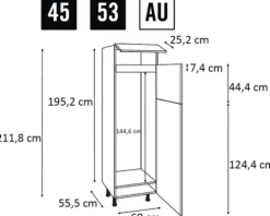 PICCANTE Smart Frontenset Hochschrank für Kühl/Gefrierkombination 1 Klappe und 2 Drehtüren WILD OAK "AU"