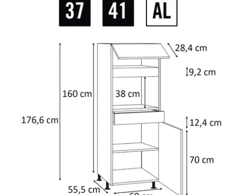 PICCANTE Smart Frontenset Midischrank für Mikrowelle 1 Drehtür 1 Blende und 1 Klappe WILD OAK "AL"