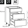 PICCANTE Smart Frontenset Unterschrank 60 cm 1 Schubkastenblende und 2 Auszugblenden COUNTRY GREY "AC"