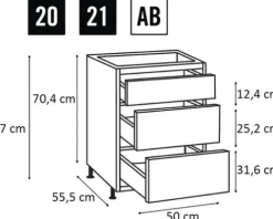 PICCANTE Smart Frontenset Unterschrank 50 cm 1 Schubkastenblende und 2 Auszugblenden MATT ANTHRACITE "AB"