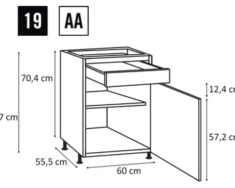 PICCANTE Smart Frontenset Unterschrank 60 cm 1 Drehtür und 1 Schubkastenblende MATT ANTHRACITE "AA"