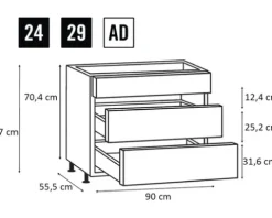 PICCANTE Smart Frontenset Unterschrank 90 cm 1 Schubkastenblende und 2 Auszugblenden SOFT WHITE "AD"