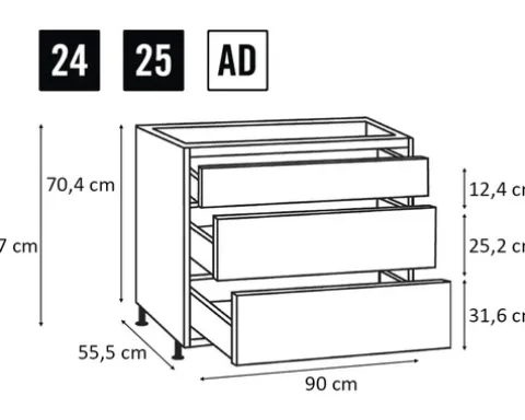 PICCANTE Smart Frontenset Unterschrank 90 cm 1 Schubkastenblende und 2 Auszugblenden SOFT WHITE "AD"