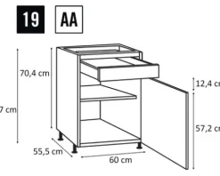 PICCANTE Smart Frontenset Unterschrank 60 cm 1 Drehtür und 1 Schubkastenblende WILD OAK "AA"