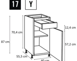 PICCANTE Smart Frontenset Unterschrank 40 cm 1 Drehtür und 1 Schubkastenblende STONE GREEN "Y"