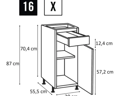 PICCANTE Smart Frontenset Unterschrank 30 cm 1 Drehtür und 1 Schubkastenblende LAQUER ANTHRACITE hochglanz "X"