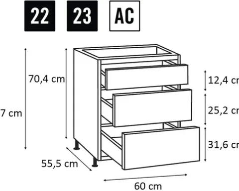 PICCANTE Smart Frontenset Unterschrank 60 cm 1 Schubkastenblende und 2 Auszugblenden LIGHT OAK "AC"