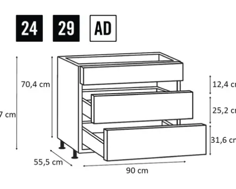 PICCANTE Smart Frontenset Unterschrank 90 cm 1 Schubkastenblende und 2 Auszugblenden LIGHT OAK "AD"