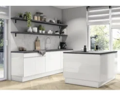 PICCANTE Smart Frontenset Unterschrank 60 cm 1 Schubkastenblende und 2 Auszugblenden LAQUER WHITE hochglanz lackiert mit integrierter Griffmulde
