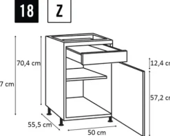 PICCANTE Smart Frontenset Unterschrank 50 cm 1 Drehtür und 1 Schubkastenblende LAQUER WHITE hochglanz lackiert mit integrierter Griffmulde 