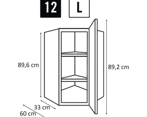 PICCANTE Smart Hängeschrankkorpus für 60 x 60 cm Eckoberschrank für 1 Drehtür BxTxH 59,4 x 33 x 89,6 cm SOFT WHITE Clickmontage "Nr. 12"