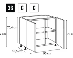 PICCANTE Smart Spülen-Unterschrankkorpus für 2 Drehtüren BxTxH 90 x 55,5 x 87 cm SOFT WHITE Clickmontage "Nr. 36"